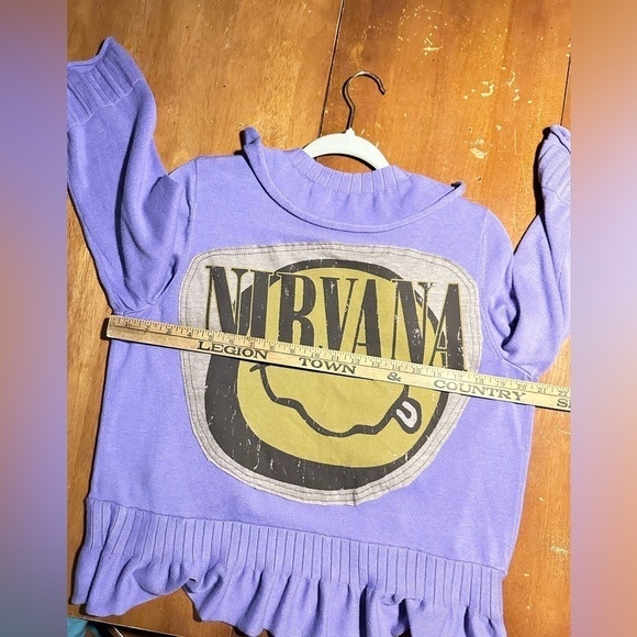Nirvana purple cardigan up cycle ruffles knit handmade women large - Picture 3 of 9